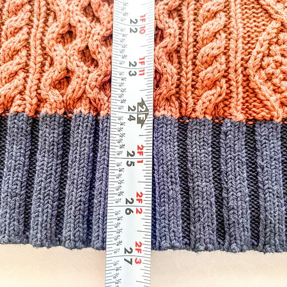 LL Bean Sigature Collection Orange and Navy Men's Chunky Fisherman Sweater XL - Picture 5 of 8